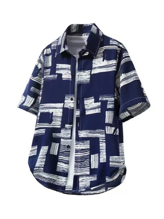 Detail of the smooth ice silk knit and the flat turn down camp collar of the shirt