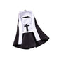 Black and white pet nun costume with hood and black cross panel on a plain white background