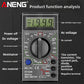 Labeled black ANENG DT-830B multimeter pointing out the rotary dial functions