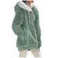 Women's loose plush hooded zip jacket with a contrast lined drawstring hood and two zip pockets