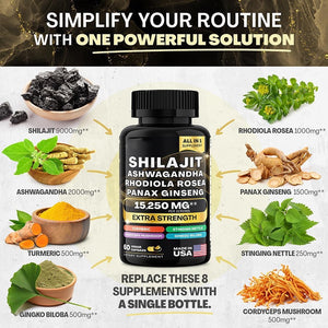 Sea moss and shilajit capsules bottle, side profile showing the label and cap
