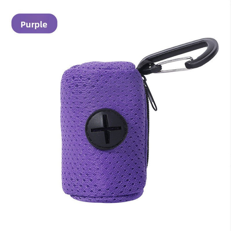 Pet waste bag dispenser pouch, mesh purple pouch with clip