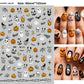 Self adhesive vinyl nail decals with grinning skull and pumpkin art