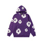 Cotton wreath print pullover hoodie shown from a three quarter angle