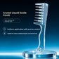 Clear scalp massage comb with hollow tubular teeth and rounded metal tips for hair care liquids