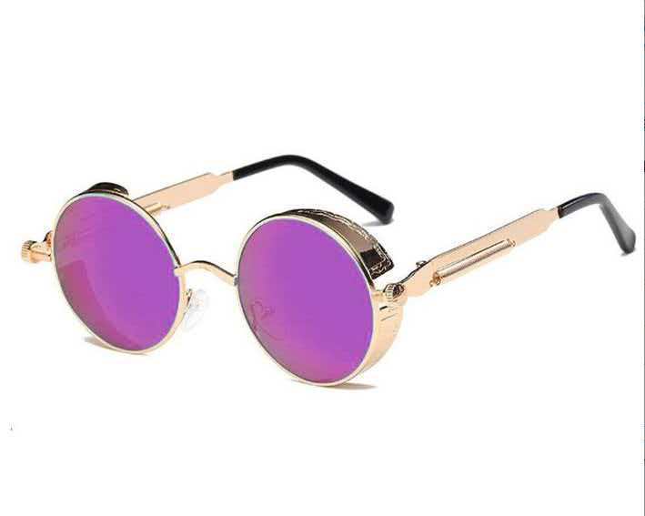 Round metal frame sunglasses shown in one of eighteen frame and lens color options