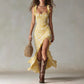 Bohemian Ruffled Sleeveless High-Slit Dress