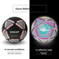 Size 5 black and pink reflective football with SIRDAR wordmark in normal and reflective states