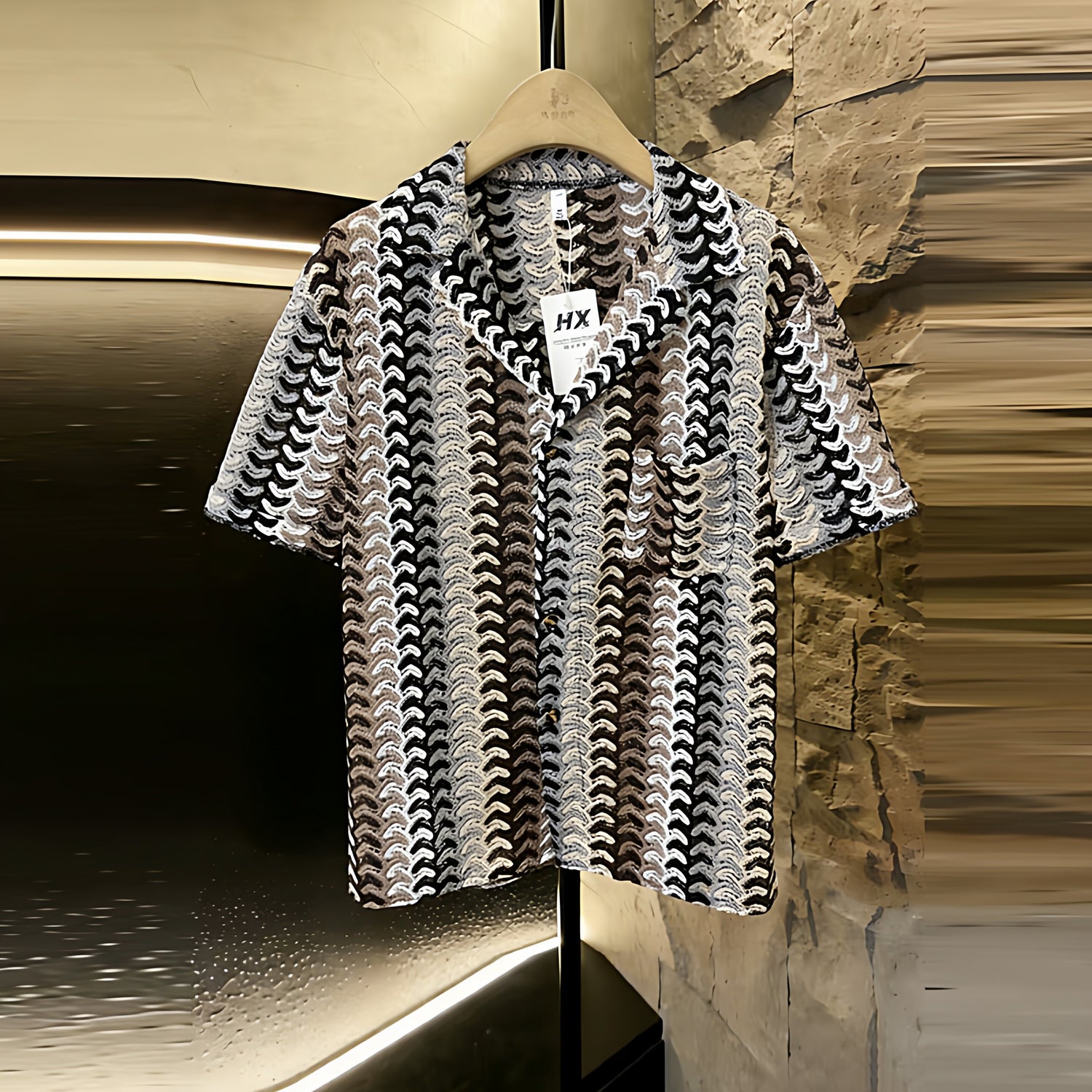 Retro Woven Hollow Jacquard Short Sleeve Shirt