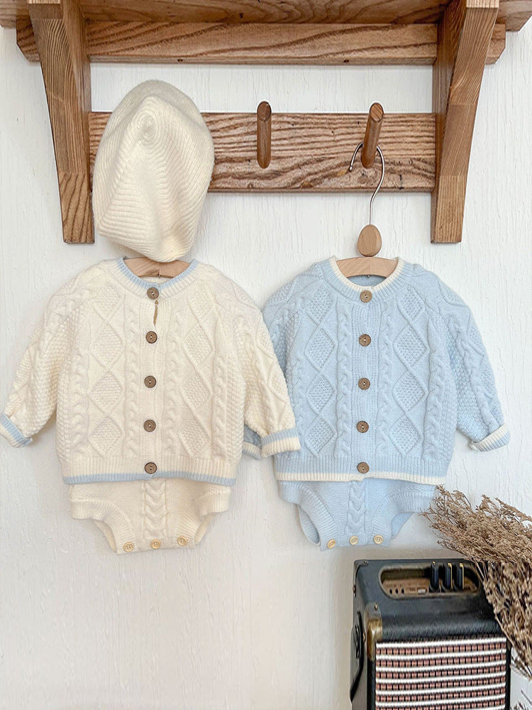 Close up of the soft knit fabric texture on the baby cardigan