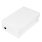 Closed white cardboard shoe box with a lid and a round hole on the end, Glossy White option