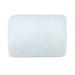 Overview of the nursing pillow and its included soft printed cover laid out flat