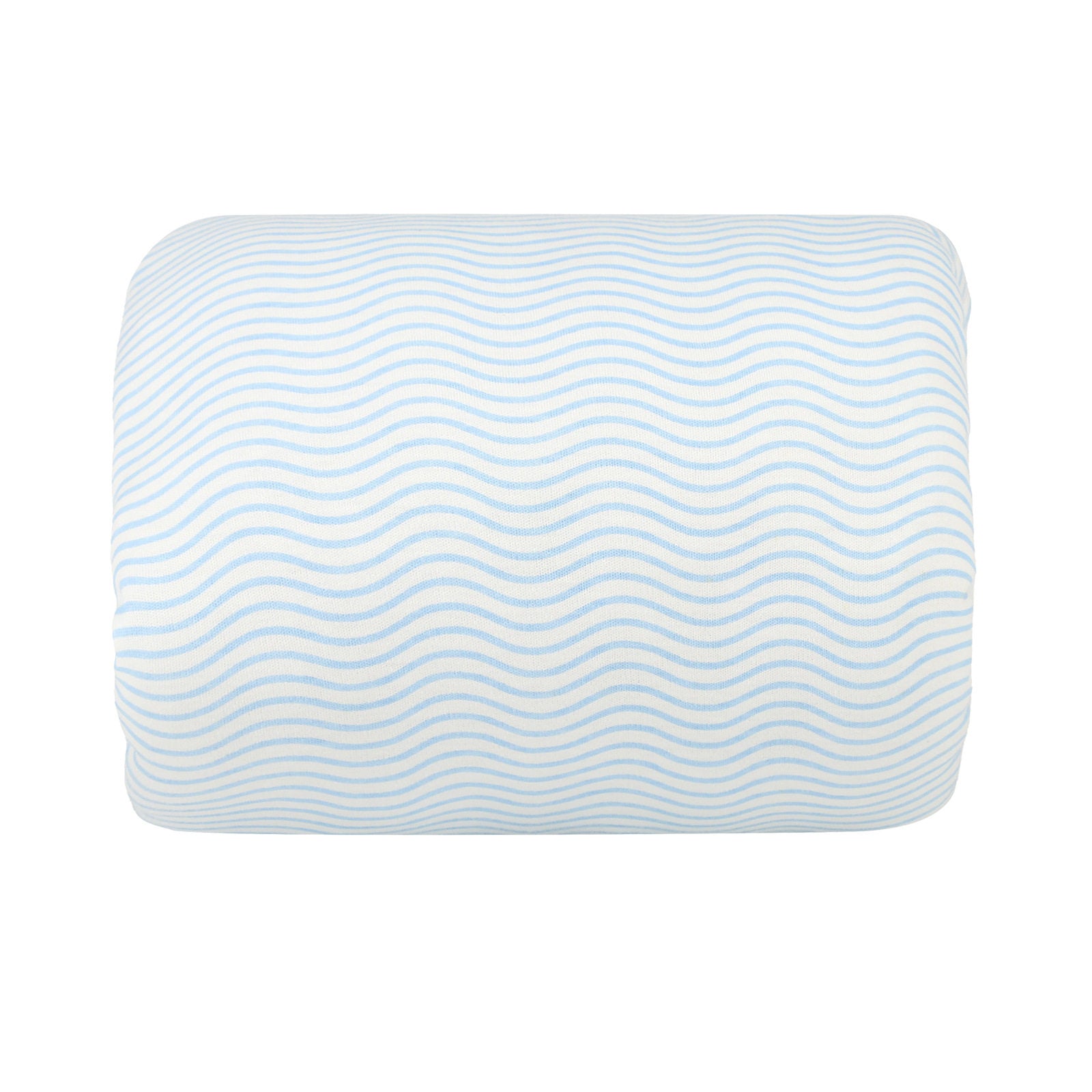 Overview of the nursing pillow and its included soft printed cover laid out flat
