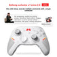 White wireless gaming controller shown with companion app voice control and RGB grip lighting