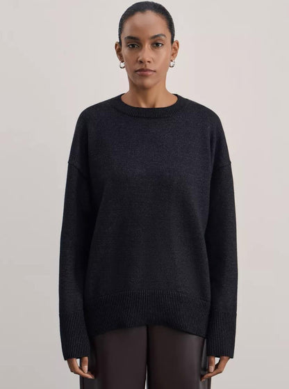 Knit pullover sweater shown for scale across sizes S to XL in four colours