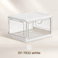 Green framed clear stackable shoe storage box holding one pair
