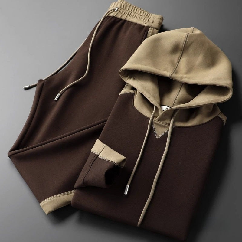Men's Fleece-Lined Hooded Tracksuit Set | top down arrangement layout