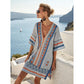 Womens Bohemian Print V Neck Beach Cover Up Kaftan Dress