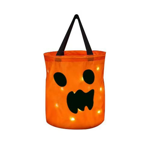 Red Christmas party bucket bag printed with white snowflakes and glowing LED lights inside