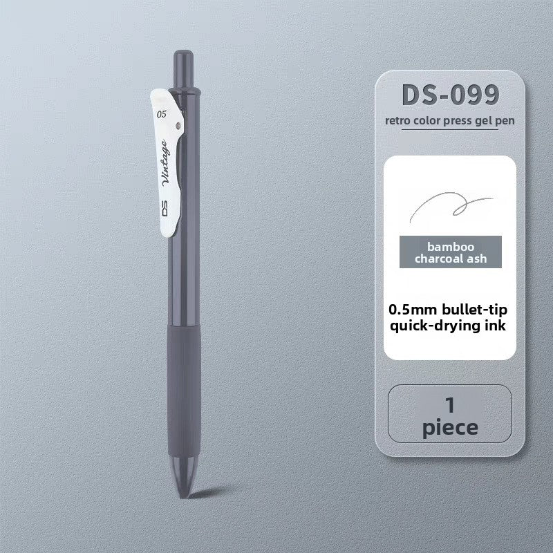 Slate gray retractable gel pen on a matching background, labeled Bamboo charcoal gray, Bamboo Charcoal Gray 1pc