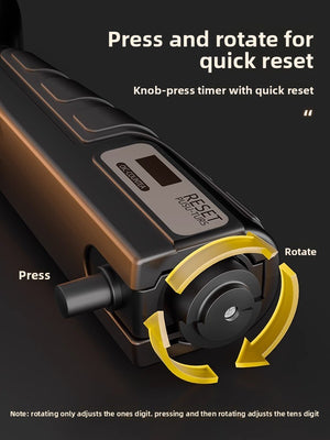 Close view of the grip trainer counter knob showing the press and rotate reset