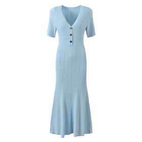 Elegant V-neck Knitted Dress