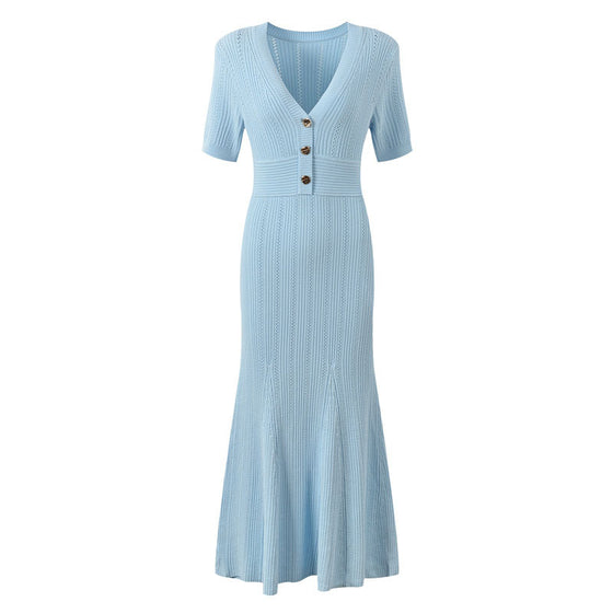Elegant V-neck Knitted Dress