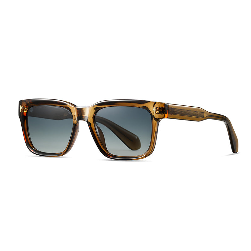 Folded square sunglasses showing the acetate temples and TR90 hinges