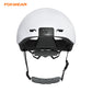 White Foxwear camera helmet front view with front camera and adjustable chin strap