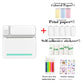 White thermal printer with a mint stripe beside colored paper, print paper rolls and sticker sheets in a bundle photo