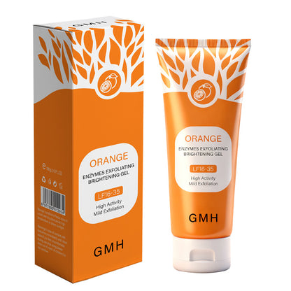 Orange GMH carton and tube of orange enzyme exfoliating gel, 100 g, shown side by side