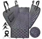Detail of the mesh viewing window and side pocket on the pet car seat cover