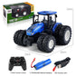 Remote control farm tractor toy with chunky red-rimmed tyres on a light backdrop