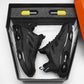 Black air cushion sneaker shown from the side to reveal the thick sole