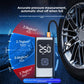 Digital tire inflator in front of a car wheel with pressure scale callouts for car, bicycle, ball and motorcycle tires