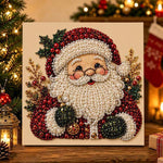 Santa Claus Christmas diamond painting made of pearl diamonds, shown against festive holiday decor