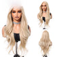 Shade code 1120-4, light champagne blonde wavy lace front wig from the front, side and back