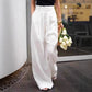 High waist cotton linen wide leg trousers with belt loops and a flat tailored front