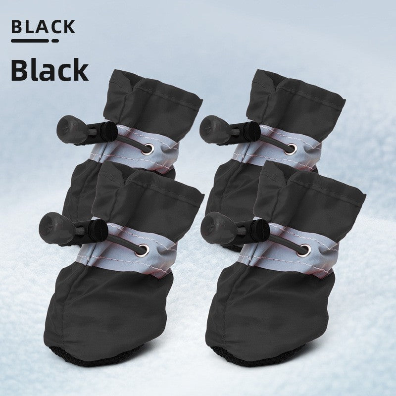 yellow non slip dog boots with reflective ankle band for night walks