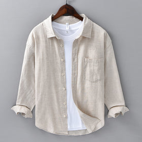 Mens Cotton and Linen Blend Long Sleeve Shirt