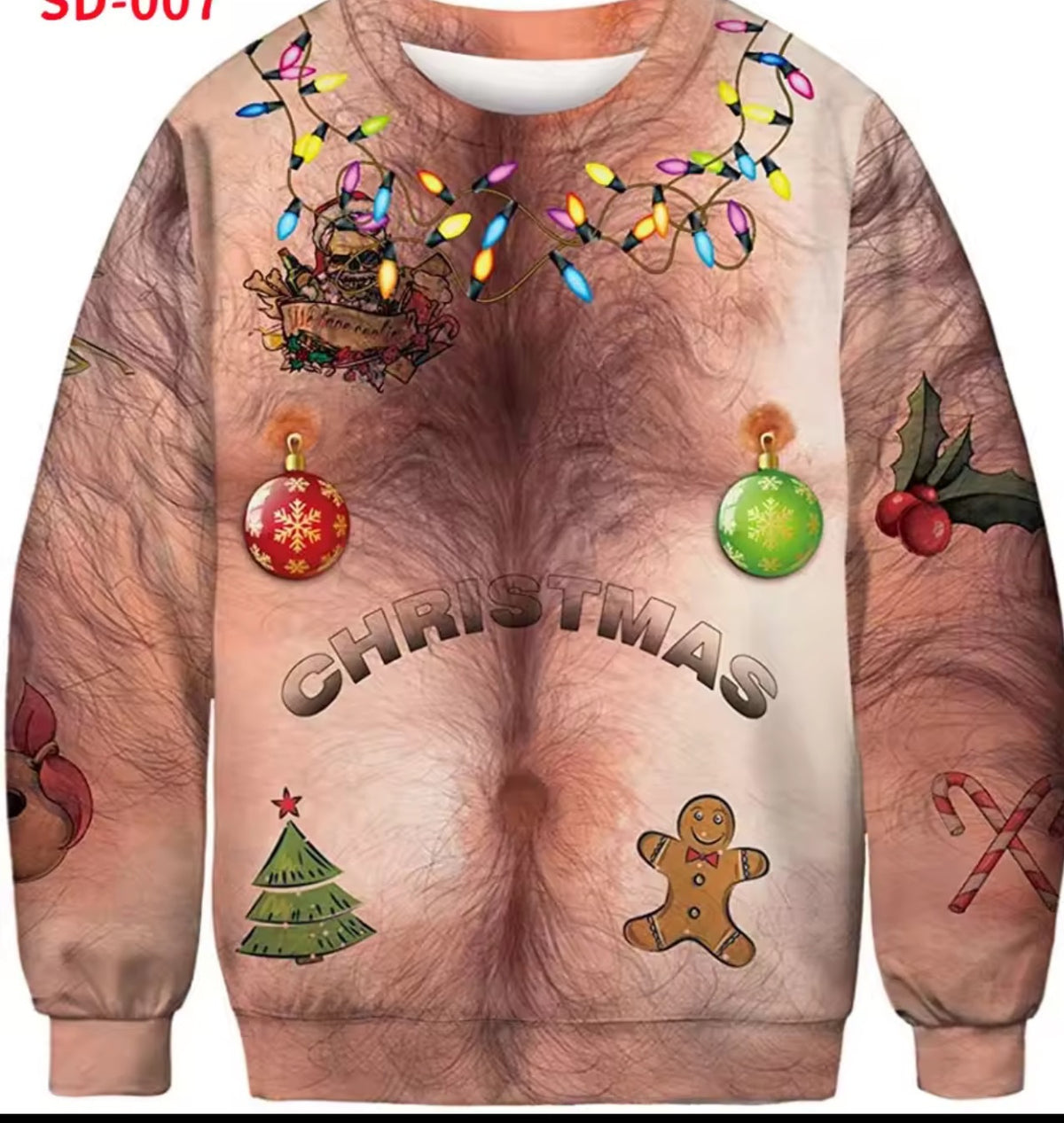 All over print ugly Christmas crew neck sweatshirt in polyester, one of eight festive designs