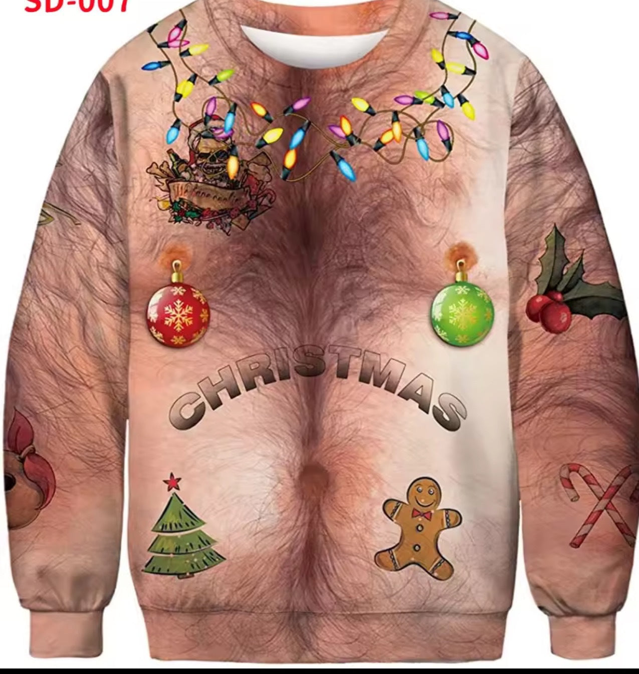 All over print ugly Christmas crew neck sweatshirt in polyester, one of eight festive designs
