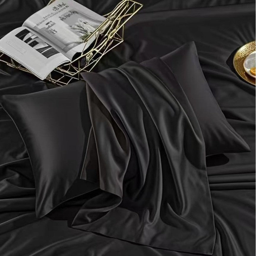 Black satin finish polyester pillowcase, single case, 48 by 74 cm
