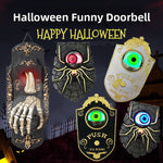 Halloween funny doorbell promo grid showing several light up eyeball doorbell designs on a spooky background