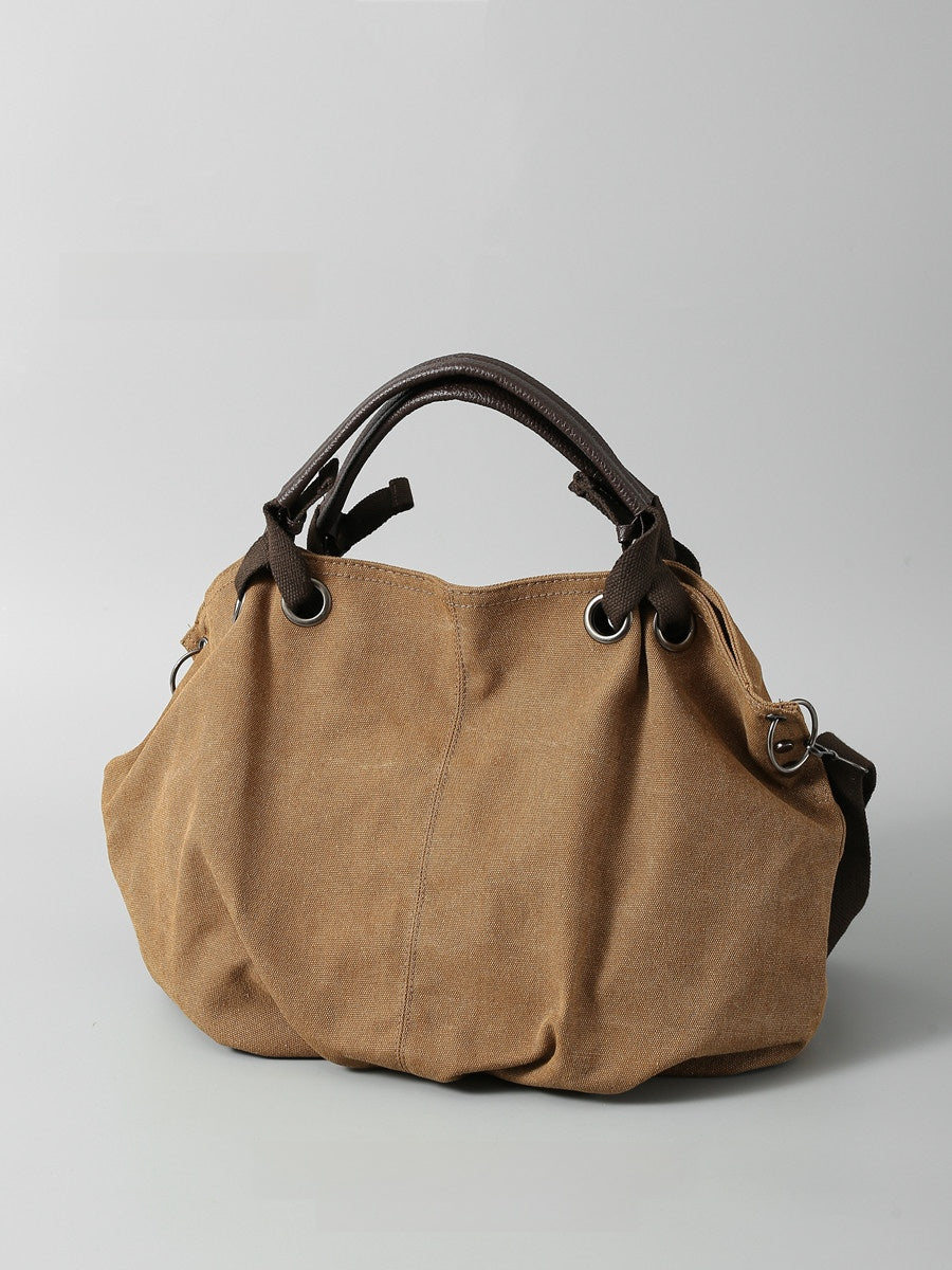 Canvas Tote Bag (Retro Brown) | scale reference with hand