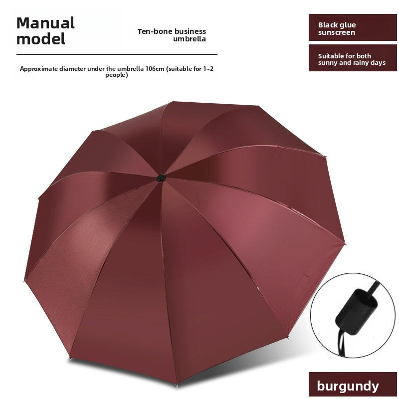 Compact folding umbrella with fiberglass ribs and a one button auto open handle