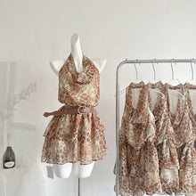 Sleeveless Leopard Print Chiffon Dress with Belt
