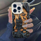 Halloween printed TPU iPhone case with a silver electroplated camera frame, held in a car