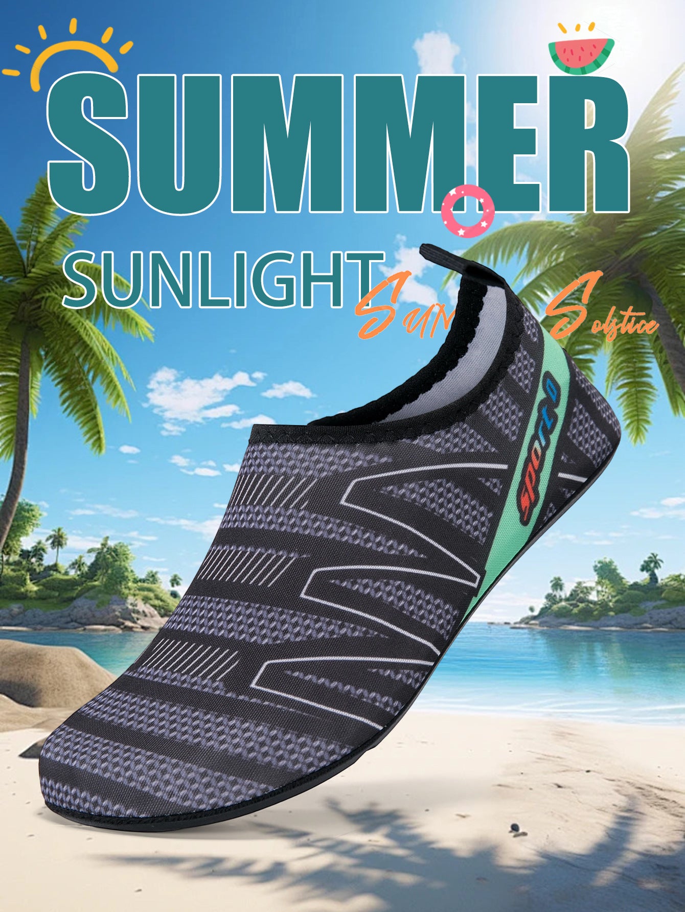 Slip on quick dry water shoe with a stretch mesh upper and grippy TPR sole, grey