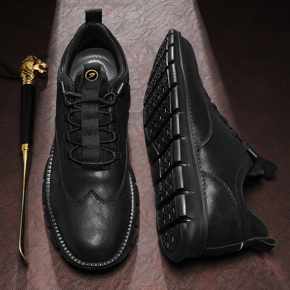 All black wingtip brogue casual shoes with black ribbed sole, size 47 option photo